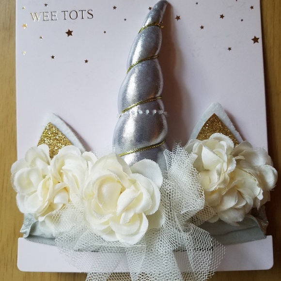 Wee Tots Unicorn Floral Gold & Silver Headwrap - Picture 1 of 4